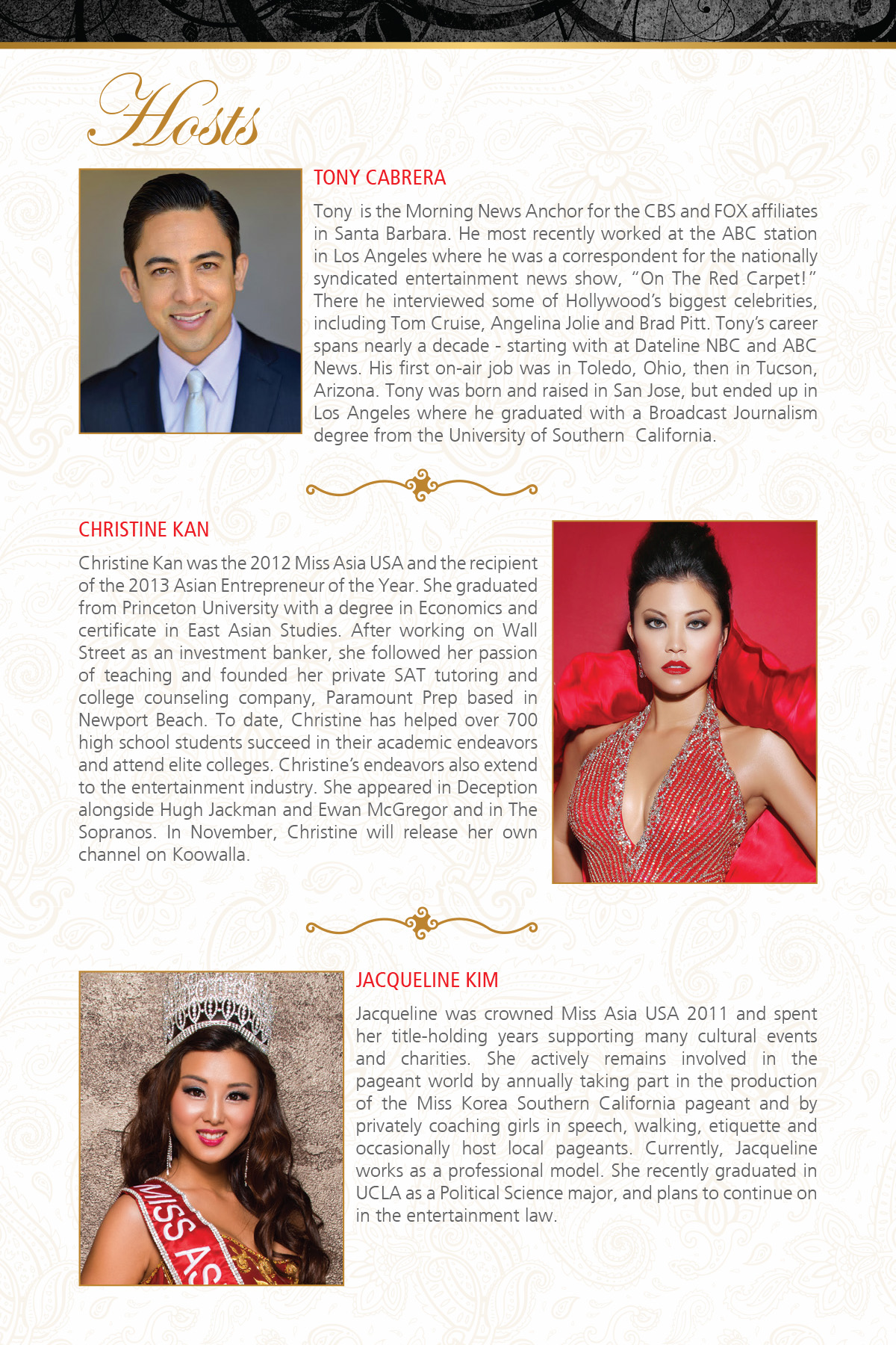  Host  26th Annual Miss Asia USA and Mrs. Asia USA Cultural Pageants