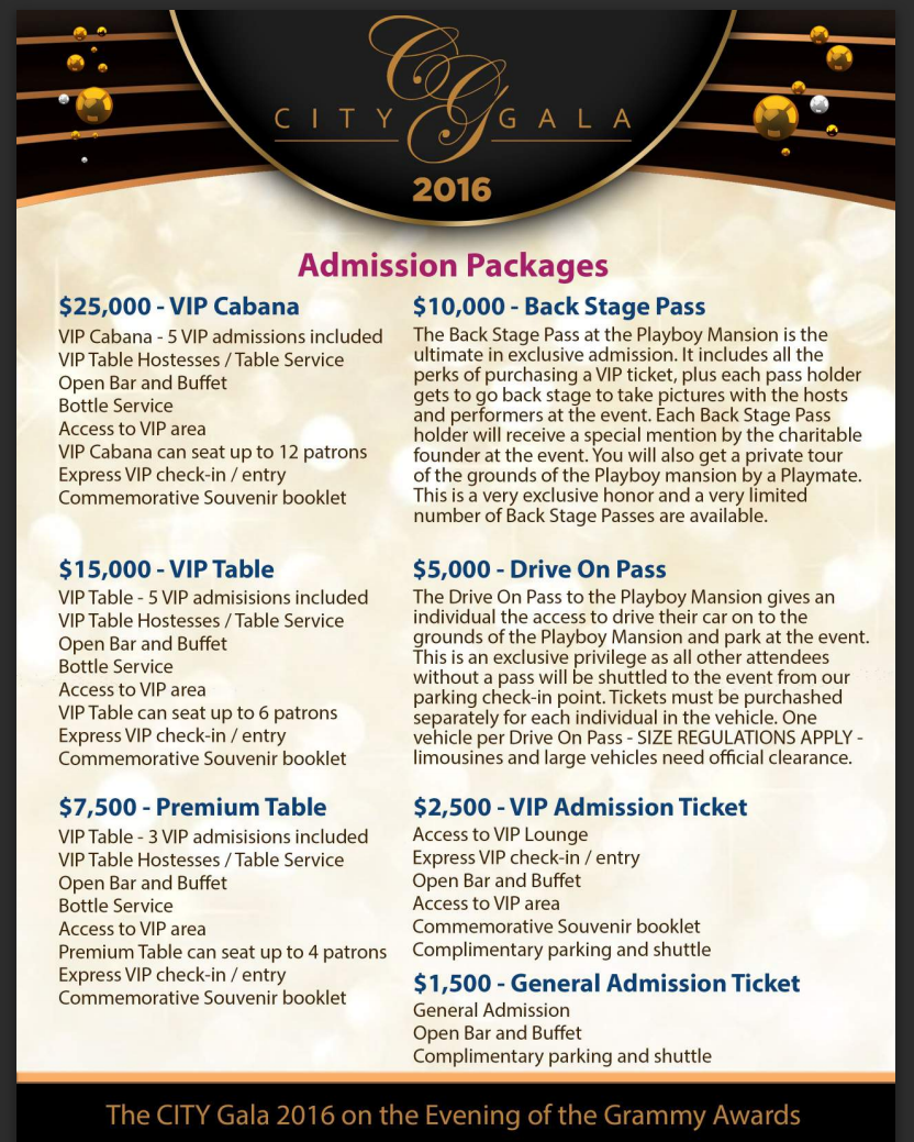CITY Gala 2016 Admission Packages